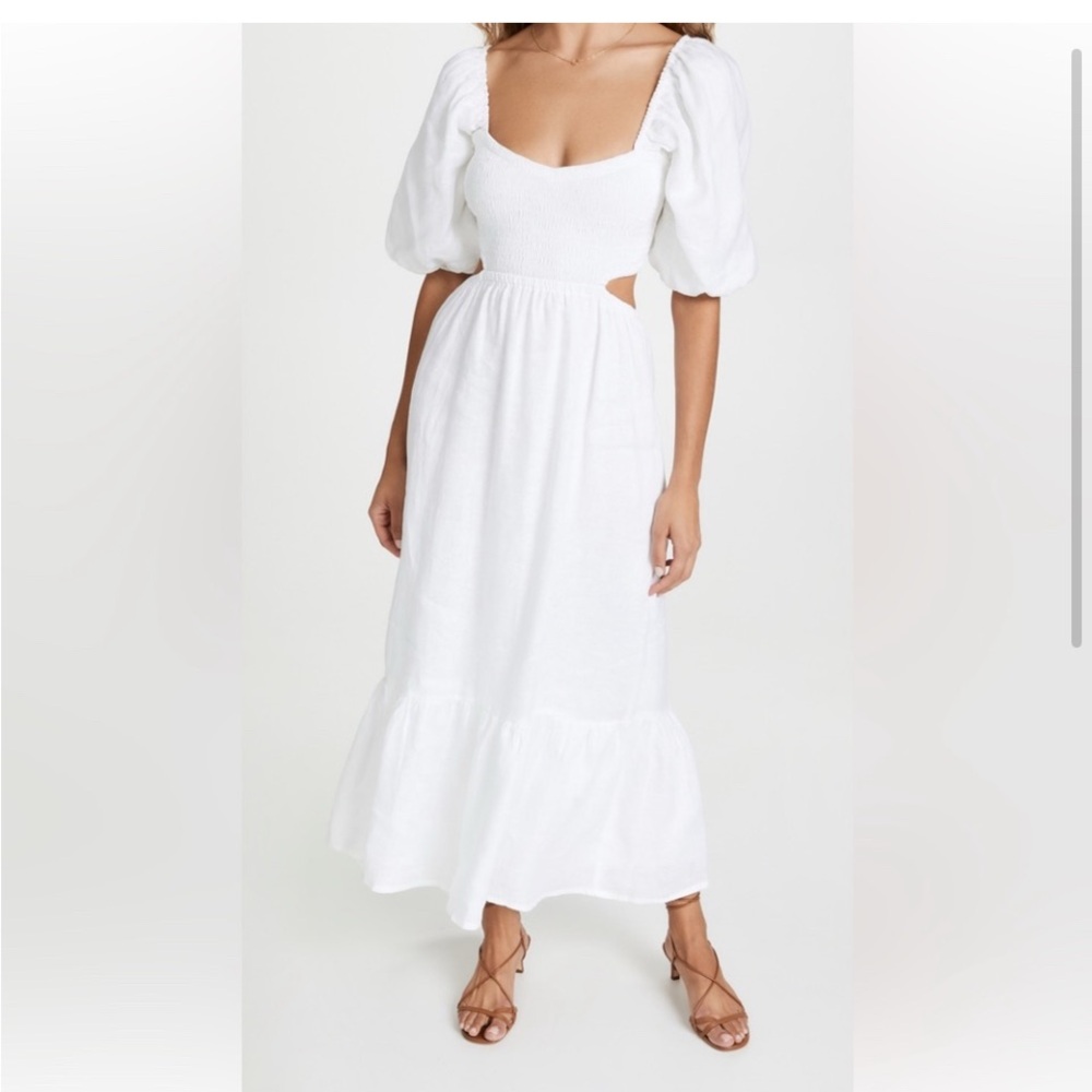 Faithfull the Brand White Puff Sleeve Midi Dress